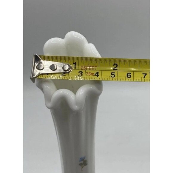 Vintage Westmoreland MCM Milk Glass Swung Bud Vase 10.25" Hand Painted Ribbed - Picture 11 of 16